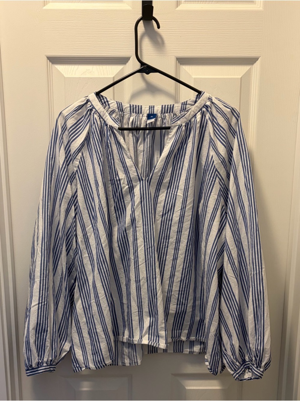 Old Navy White and Blue Striped Peasant Blouse